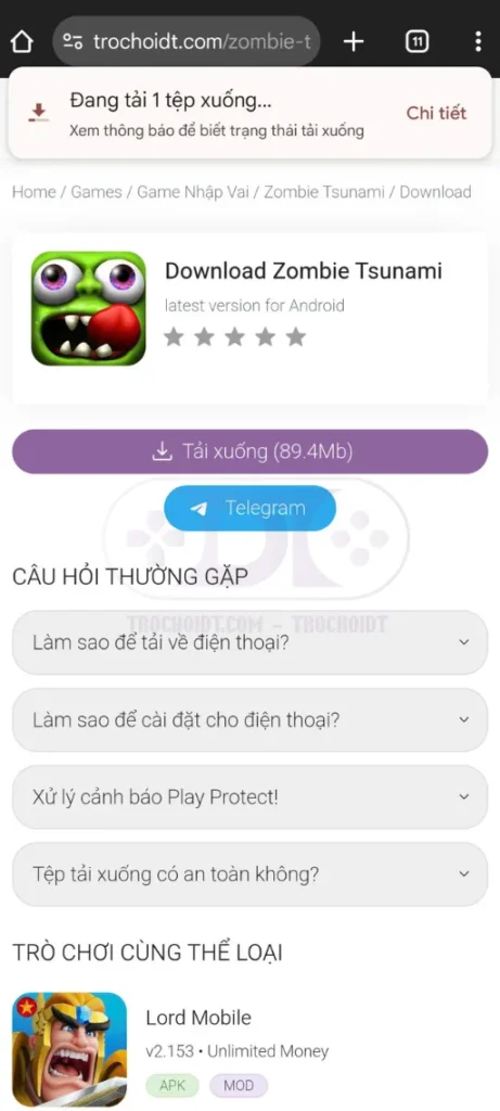 tải game zombie tsunami mod apk