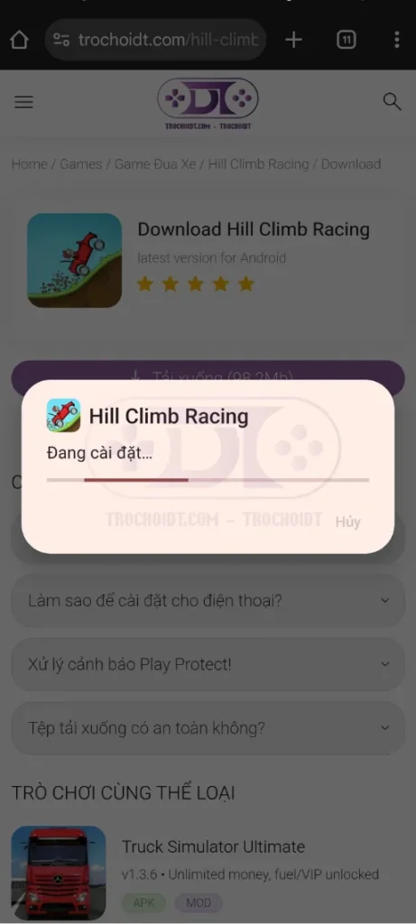 Hướng dẫn cài hill climb racing mod apk
