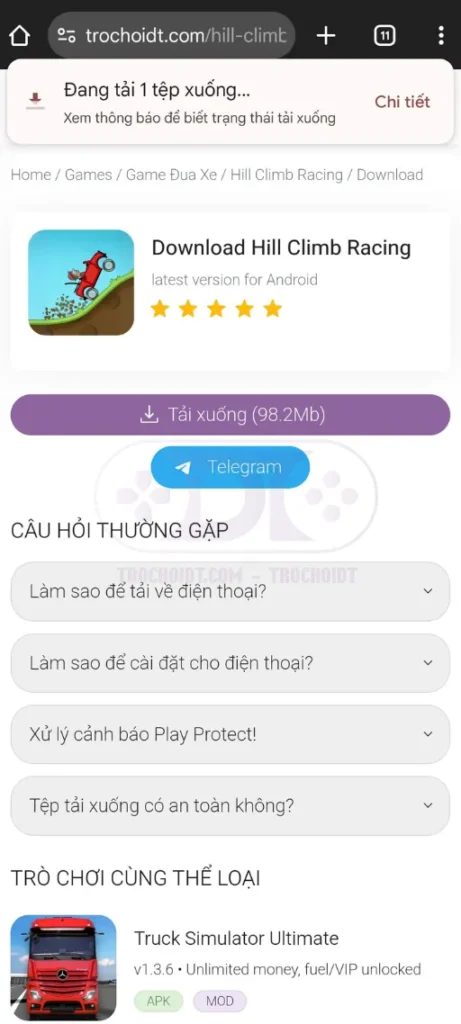 Hướng dẫn cài hill climb racing mod apk